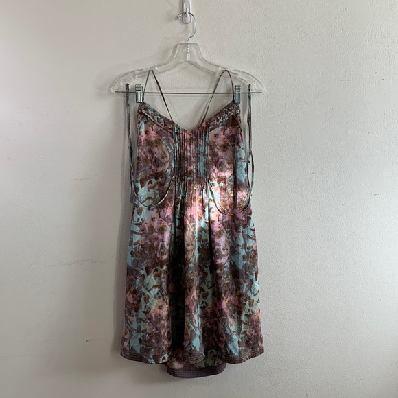 Ecote Dresses & Skirts - Ecote Abstract Floral Pink and Blue Sundress Pleats, Tie-waist, Pockets!